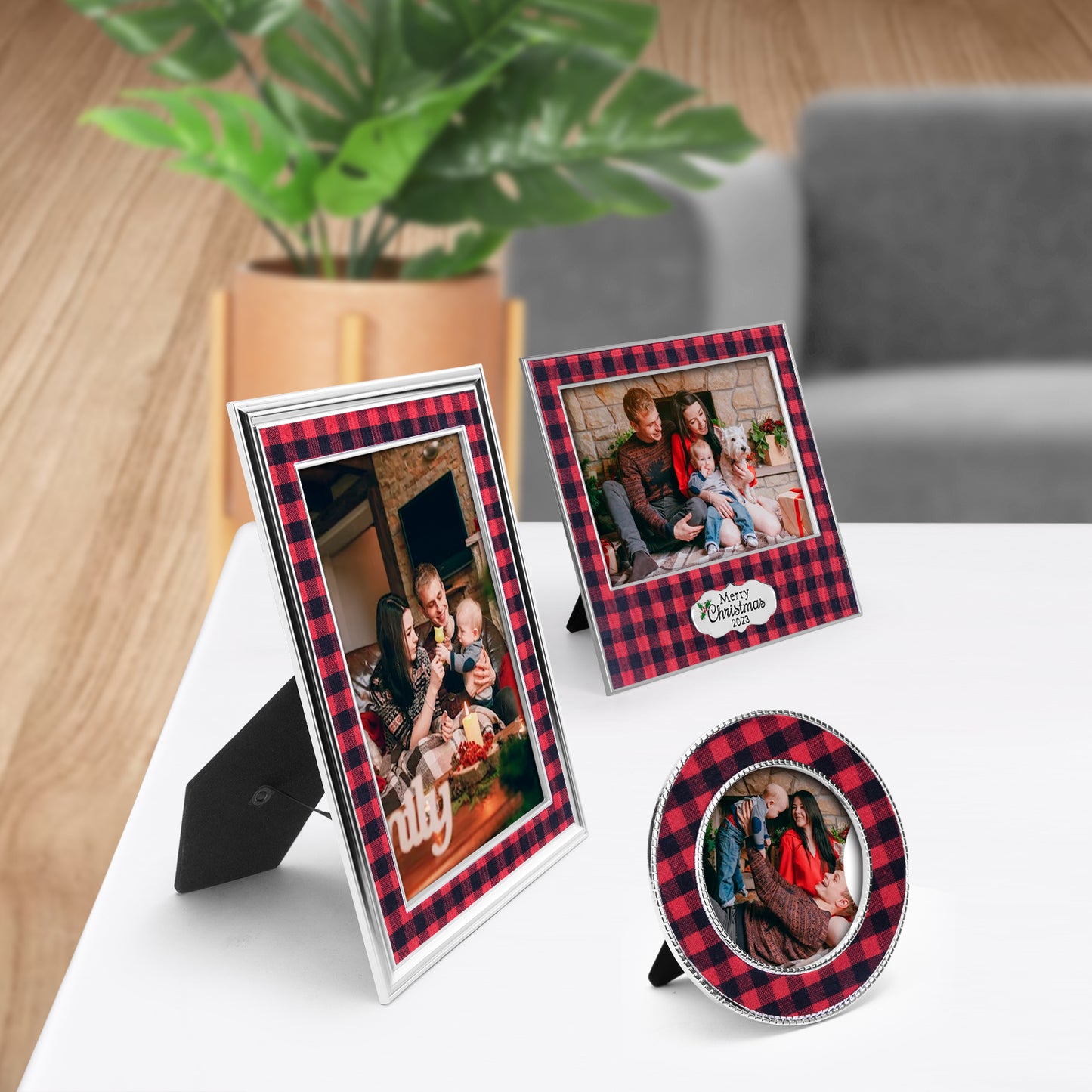 LARAINE Picture Photo Frame Checkered Pattern 3-Pieces Set Christmas Style-Red Black 2023