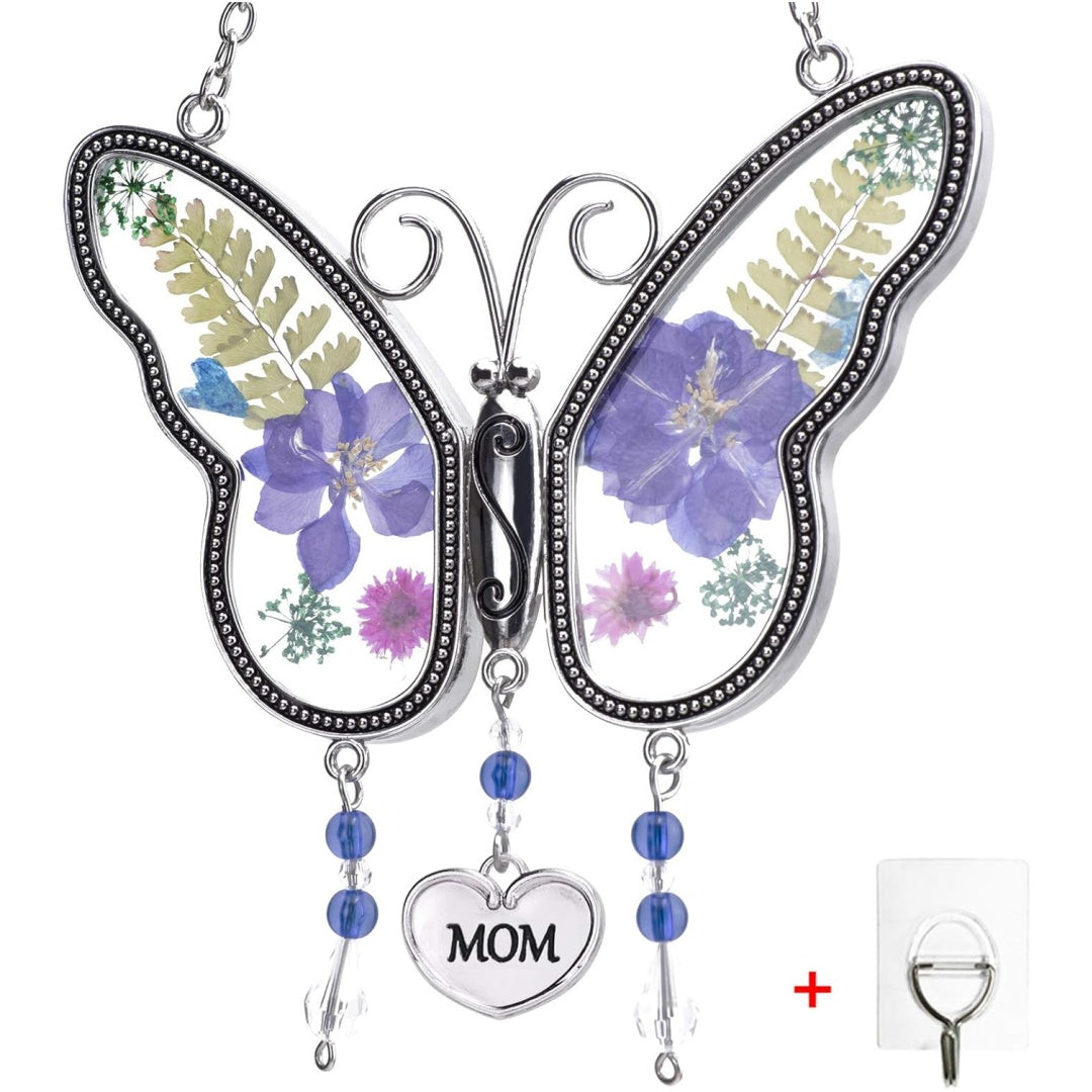 Laraine Butterfly Suncatcher with Pressed Flower Wings (Purple)