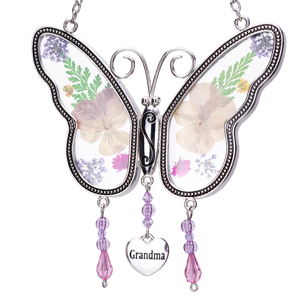 Laraine Butterfly Suncatcher with Pressed Flower Wings (Yellow)