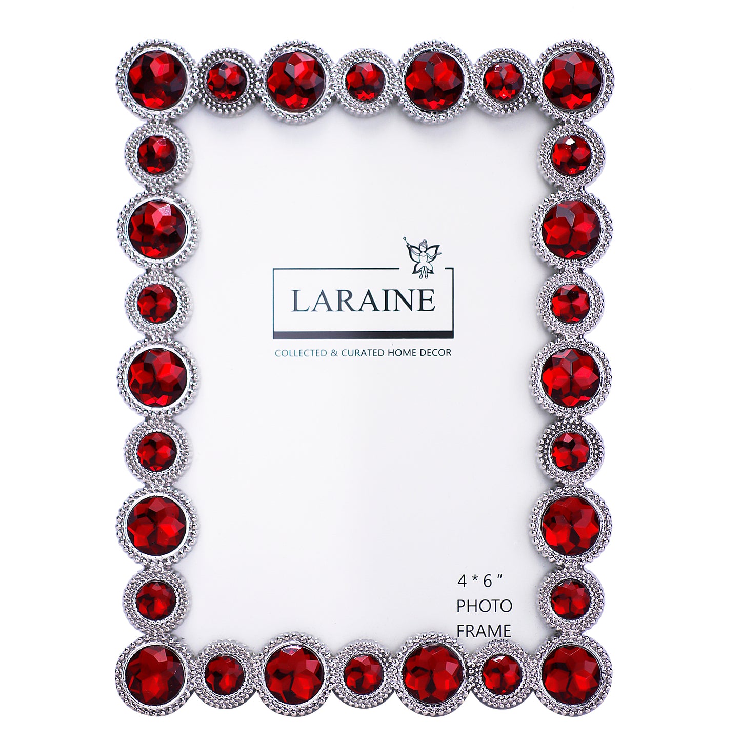 LARAINE Picture Photo Frame 4x6 Rhinestones Metal High Definition Glass Display (Red)
