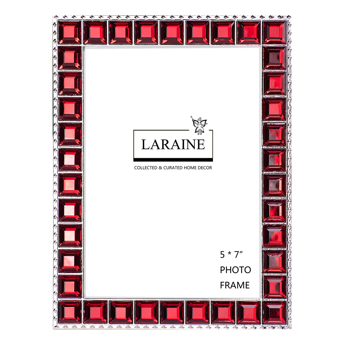 LARAINE Picture Photo Frame 5x7 Rhinestones Metal High Definition Glass Display (Red)