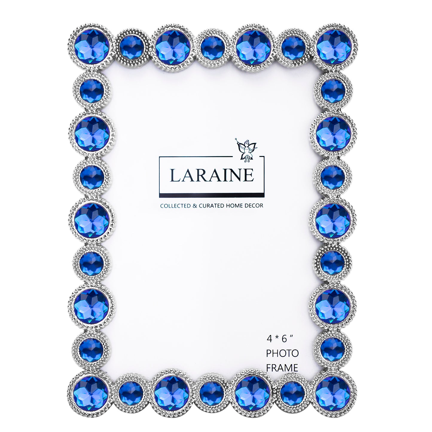 LARAINE Picture Photo Frame 4x6 Rhinestones Metal High Definition Glass Display (Blue)