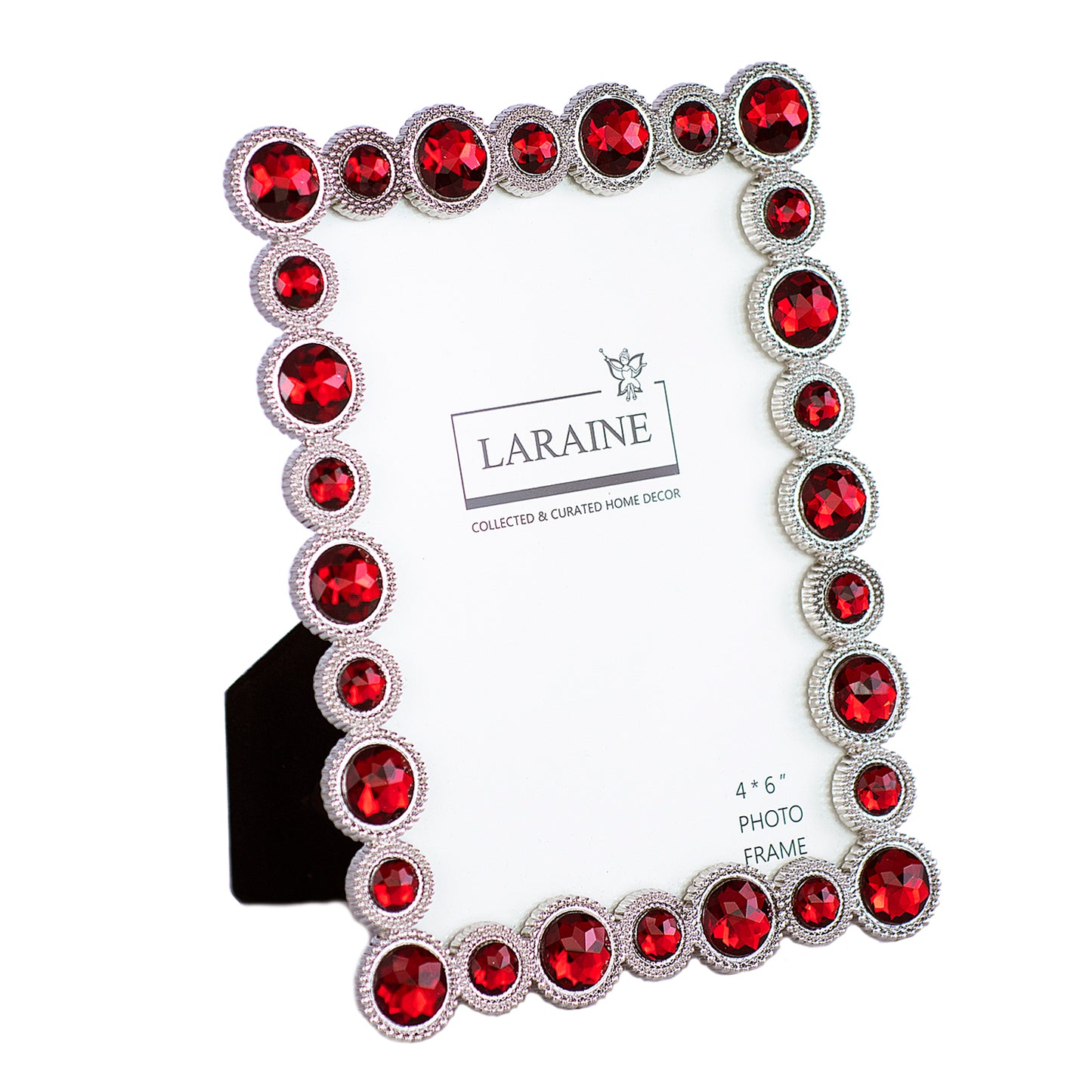 LARAINE Picture Photo Frame 4x6 Rhinestones Metal High Definition Glass Display (Red)