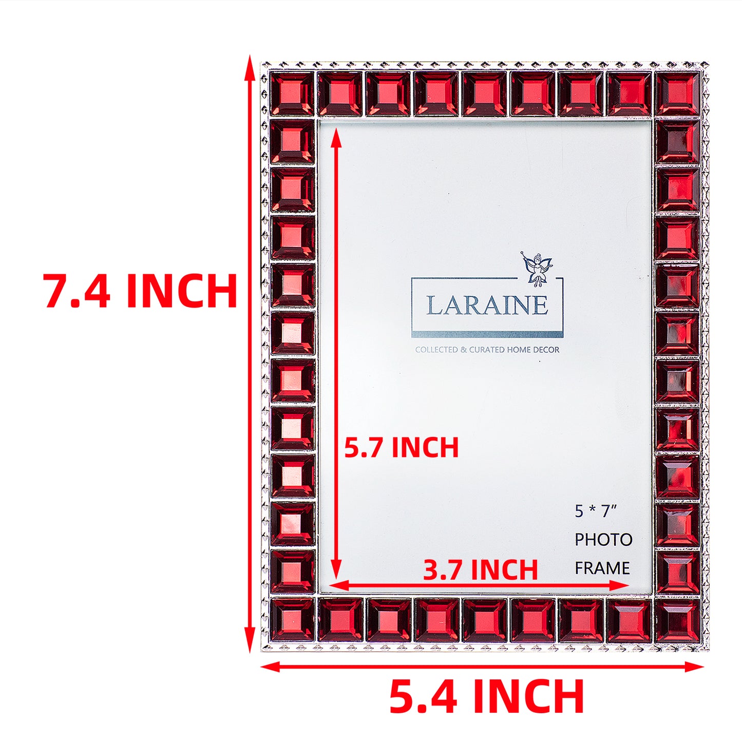LARAINE Picture Photo Frame 5x7 Rhinestones Metal High Definition Glass Display (Red)