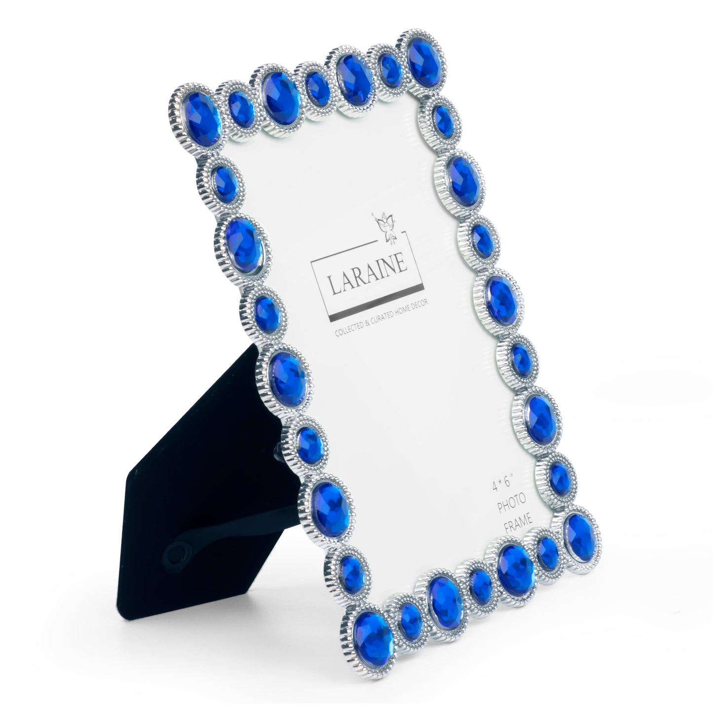 LARAINE Picture Photo Frame 4x6 Rhinestones Metal High Definition Glass Display (Blue)
