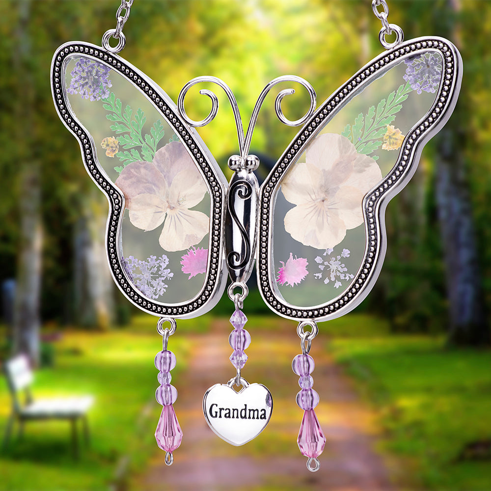 Laraine Butterfly Suncatcher with Pressed Flower Wings (Yellow)