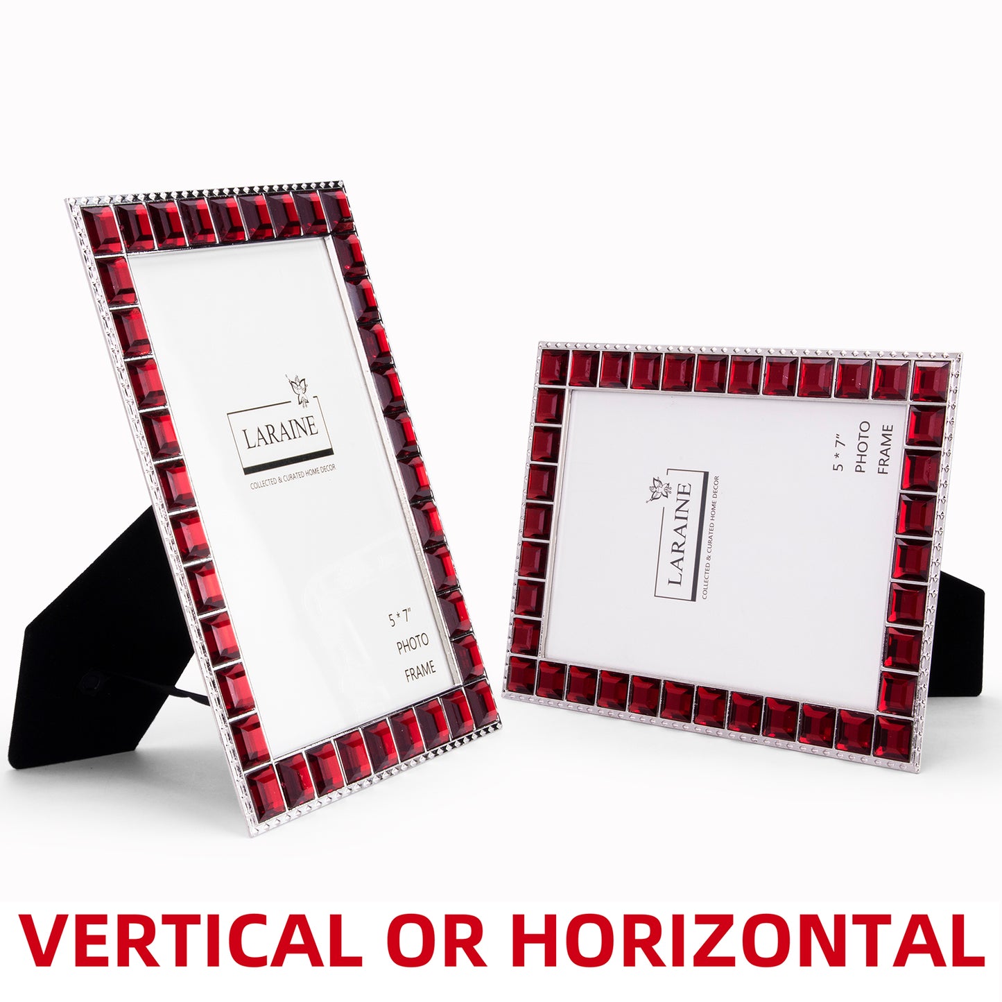 LARAINE Picture Photo Frame 5x7 Rhinestones Metal High Definition Glass Display (Red)