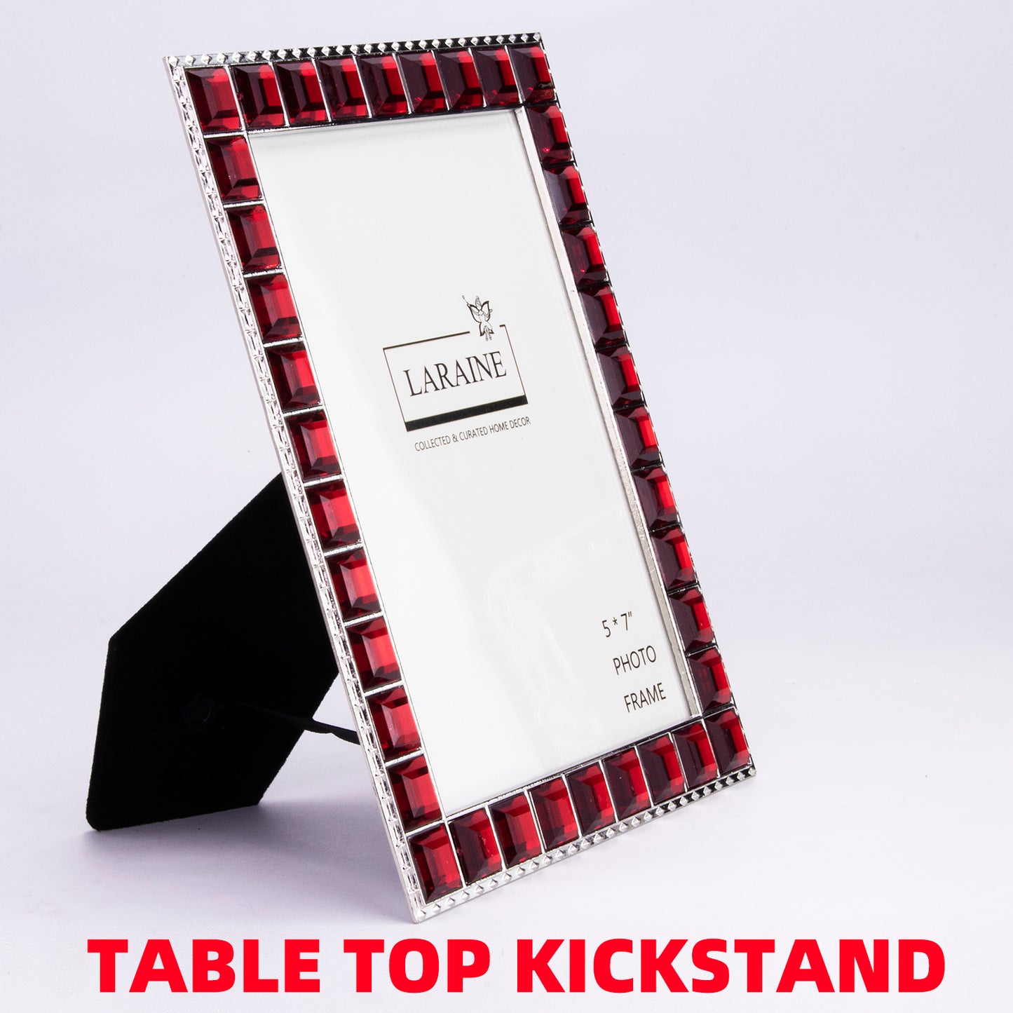LARAINE Picture Photo Frame 5x7 Rhinestones Metal High Definition Glass Display (Red)