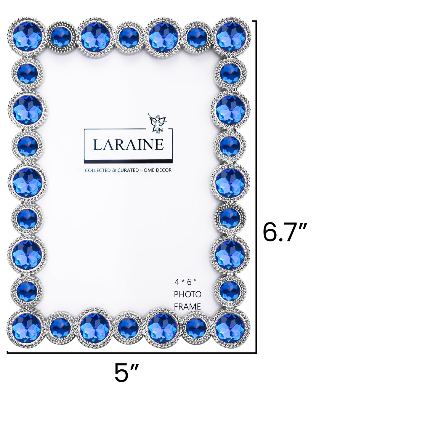 LARAINE Picture Photo Frame 4x6 Rhinestones Metal High Definition Glass Display (Blue)