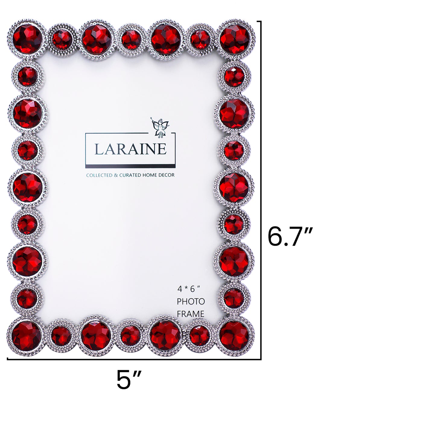 LARAINE Picture Photo Frame 4x6 Rhinestones Metal High Definition Glass Display (Red)
