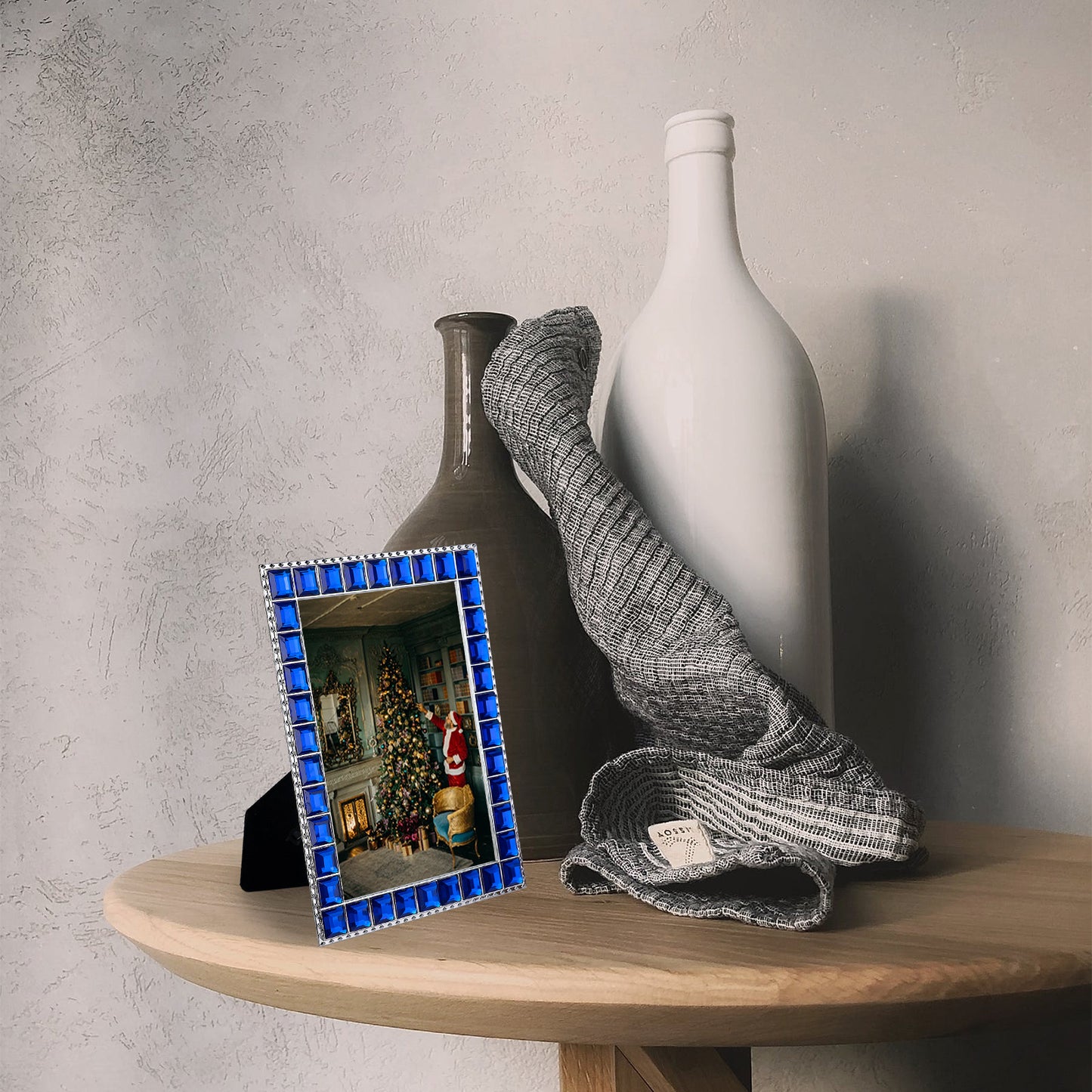 LARAINE Picture Photo Frame 5x7 Rhinestones Metal High Definition Glass Display (Blue)