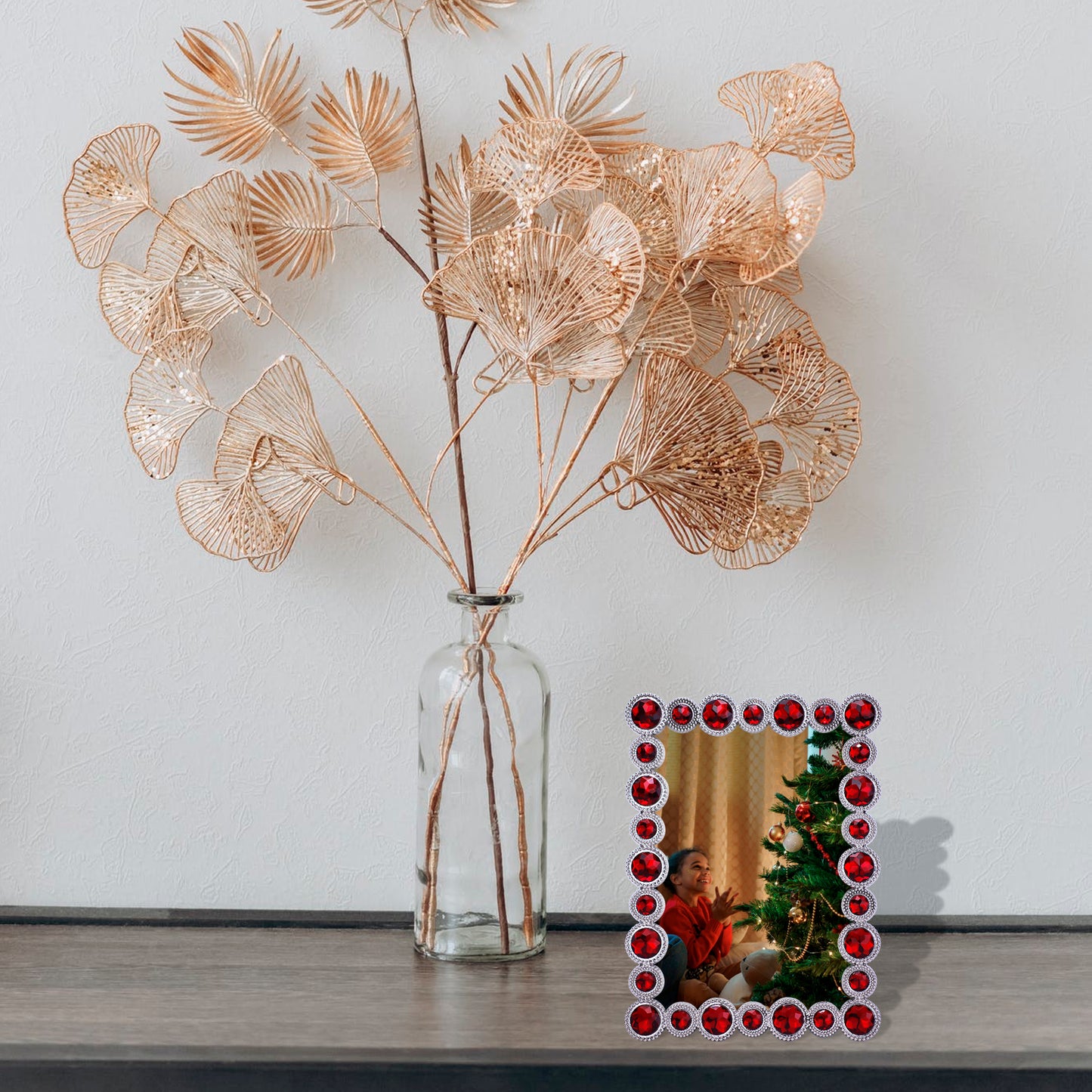 LARAINE Picture Photo Frame 4x6 Rhinestones Metal High Definition Glass Display (Red)