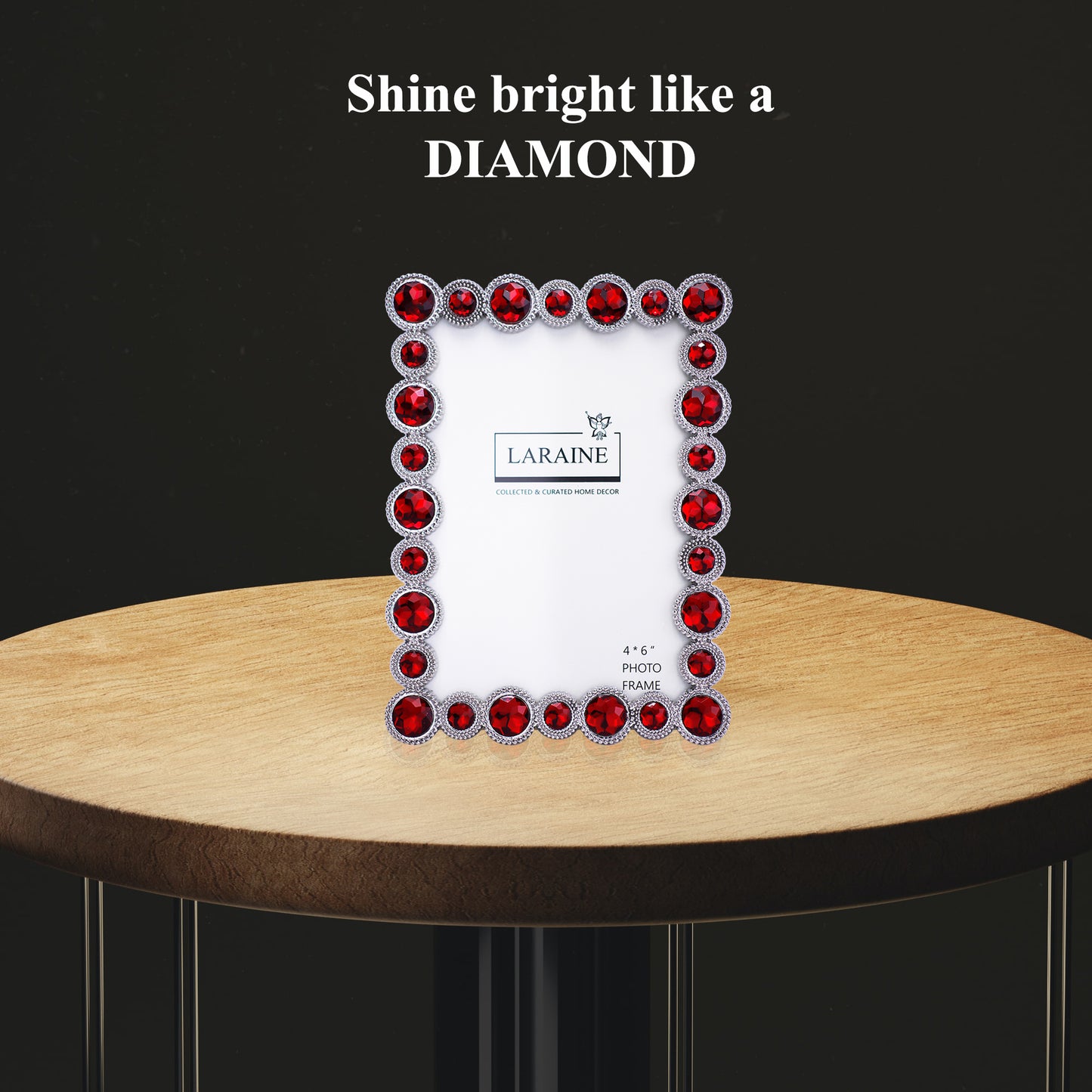 LARAINE Picture Photo Frame 4x6 Rhinestones Metal High Definition Glass Display (Red)
