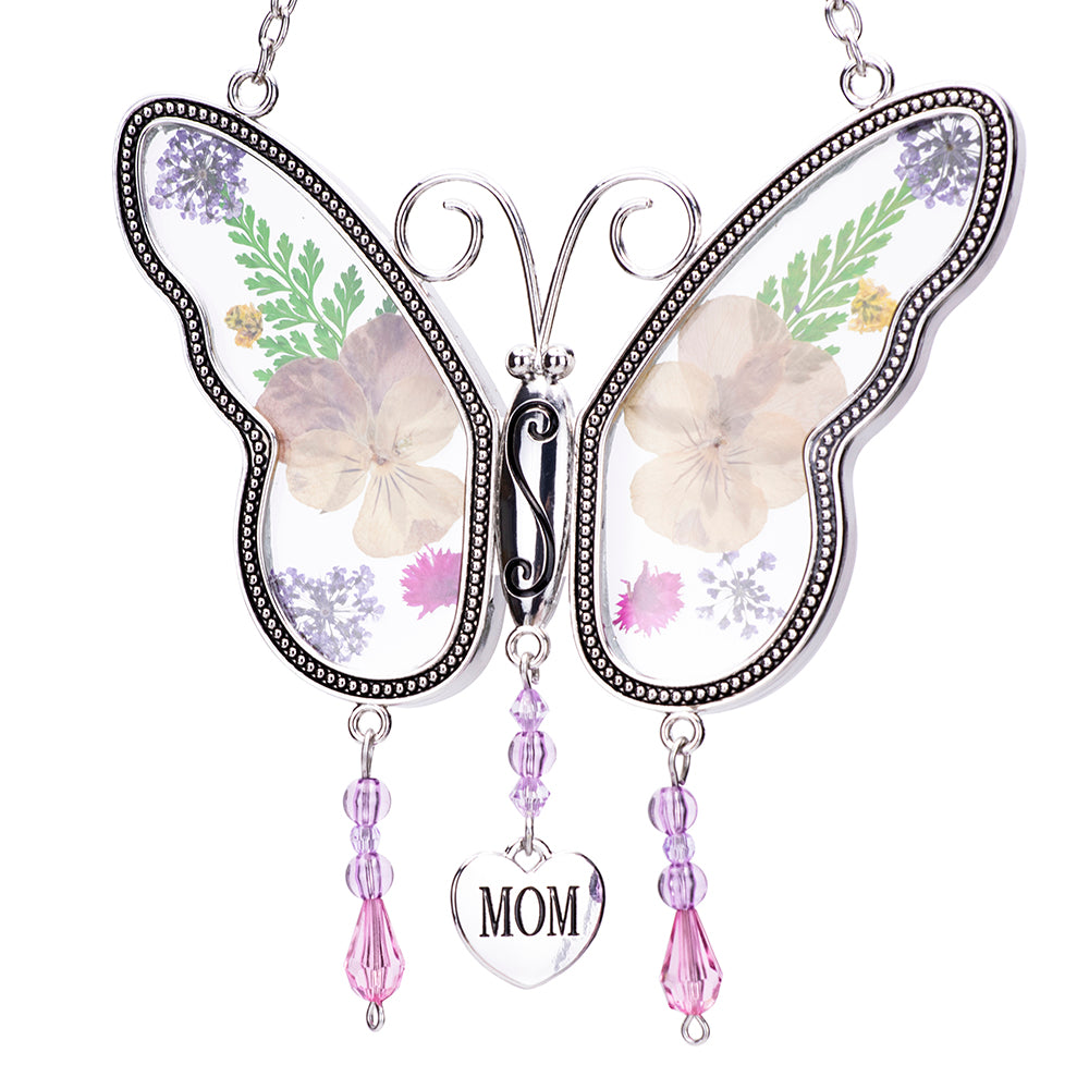 Laraine Butterfly Suncatcher with Pressed Flower Wings (Yellow)