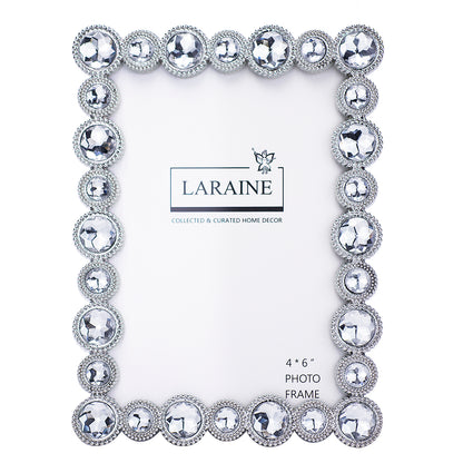 LARAINE Picture Photo Frame 4x6 Rhinestones Metal High Definition Glass Display (Silver)