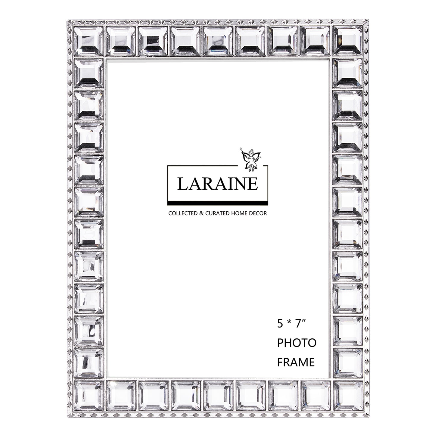 LARAINE Picture Photo Frame 5x7 Rhinestones Metal High Definition Glass Display (White)