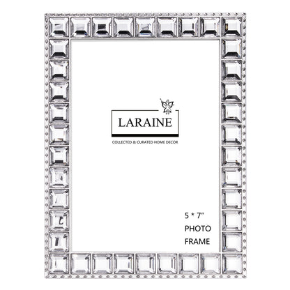 LARAINE Picture Photo Frame 5x7 Rhinestones Metal High Definition Glass Display (White)