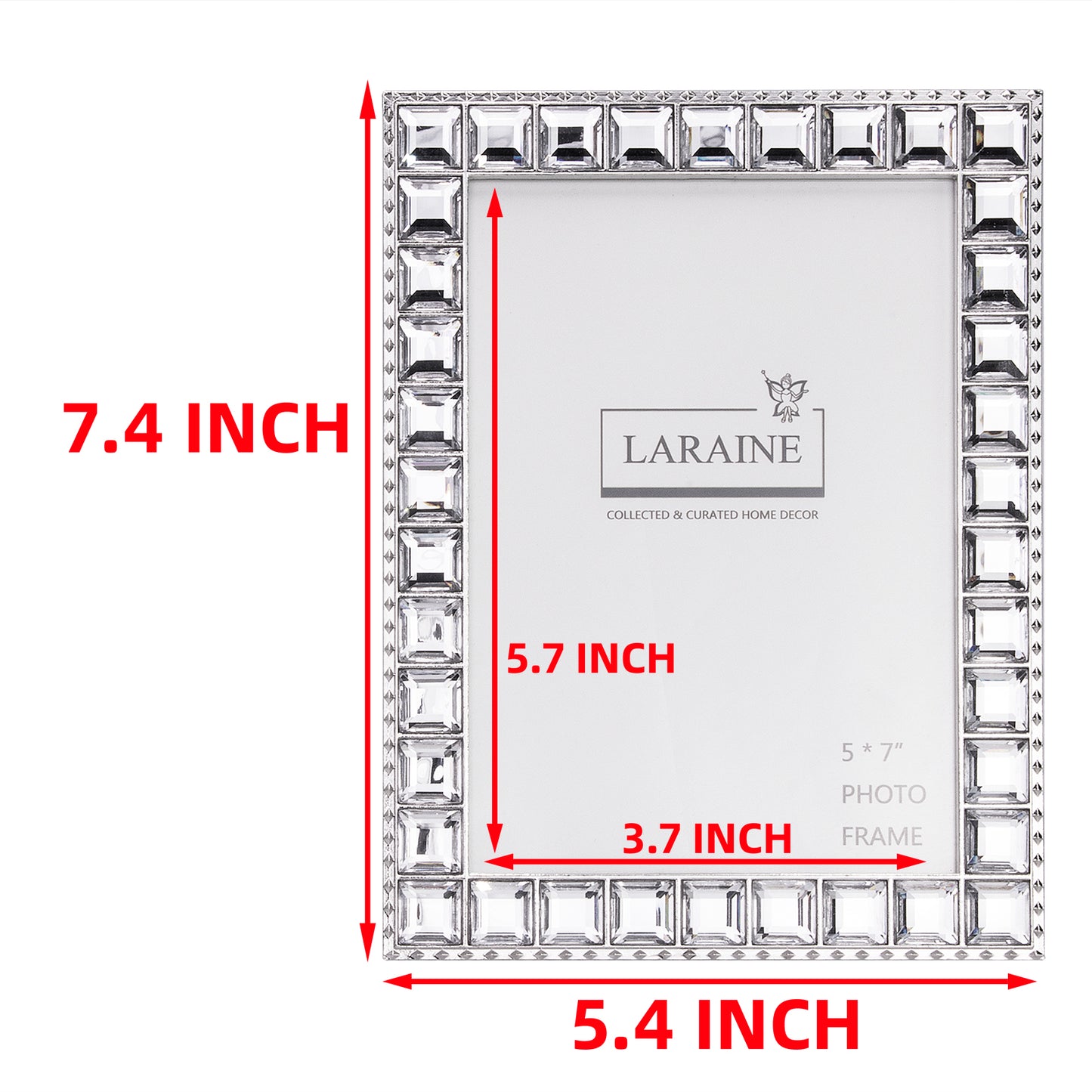 LARAINE Picture Photo Frame 5x7 Rhinestones Metal High Definition Glass Display (White)