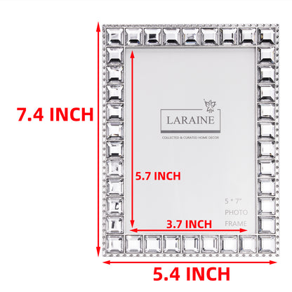 LARAINE Picture Photo Frame 5x7 Rhinestones Metal High Definition Glass Display (White)