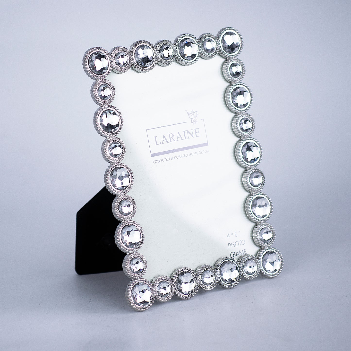 LARAINE Picture Photo Frame 4x6 Rhinestones Metal High Definition Glass Display (Silver)