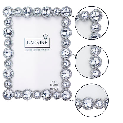 LARAINE Picture Photo Frame 4x6 Rhinestones Metal High Definition Glass Display (Silver)