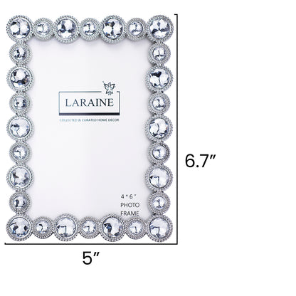 LARAINE Picture Photo Frame 4x6 Rhinestones Metal High Definition Glass Display (Silver)